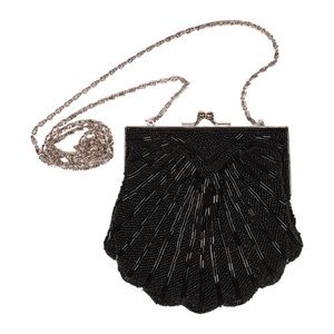 Apt 9 Black Beaded Shell Shaped Evening Bag Purse Silver Chain Strap 5"x6" Clams